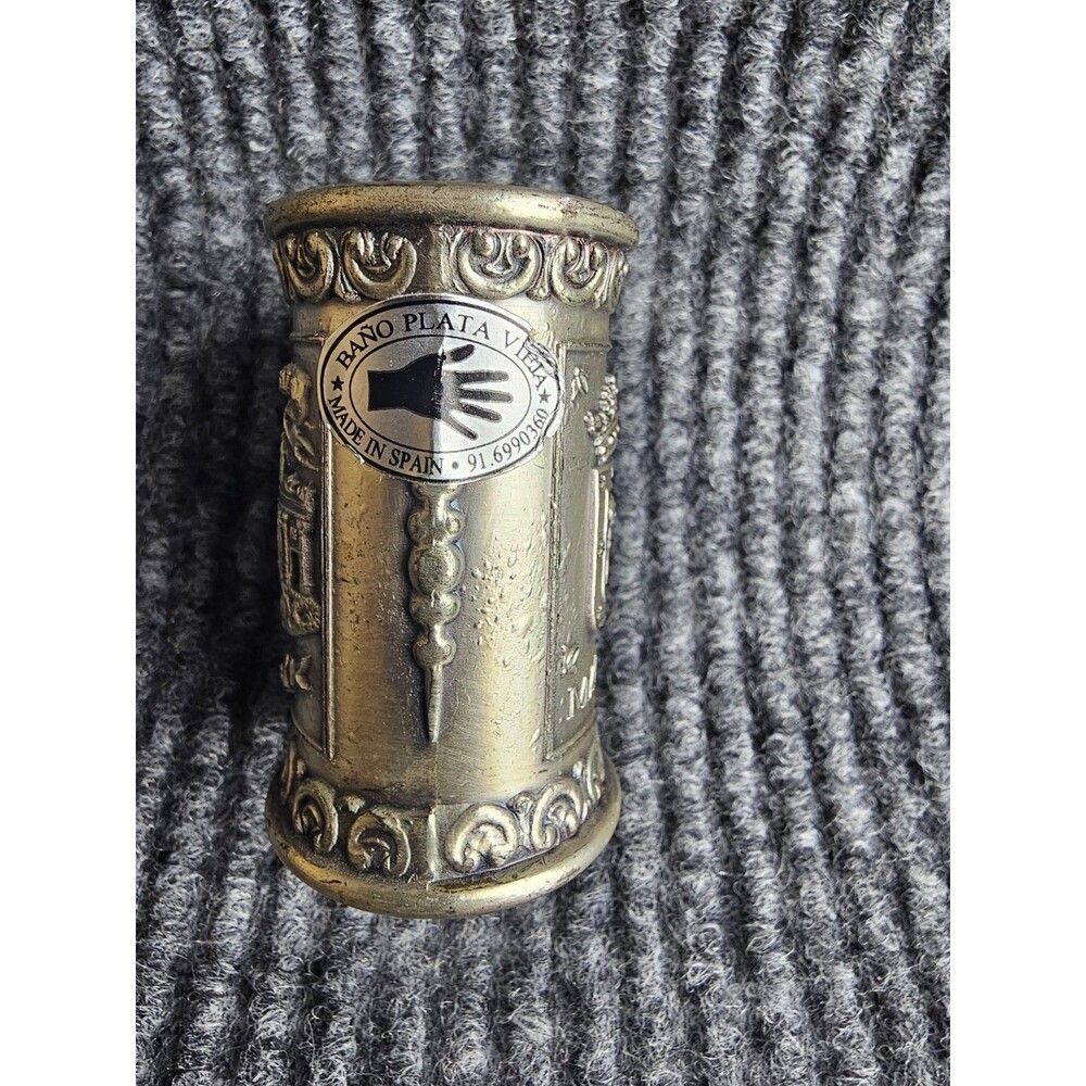 Vintage Madrid Spain Pewter Shot Glass Mini Stein Souvenir Ornate Collectible